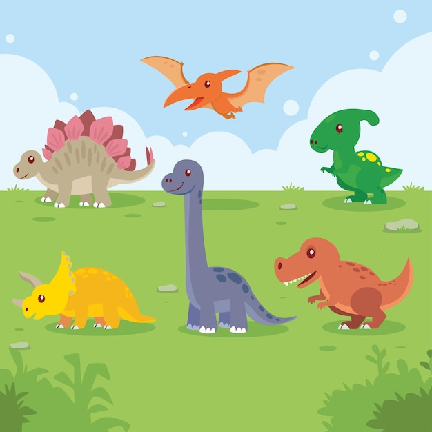 Dinosaurs set in cartoon colorful cute baby for a children's room