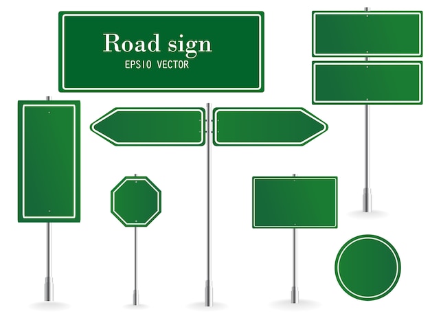 Vector direction sign board, road destination signs, street signage boards and green directing signboard pointer. illustration