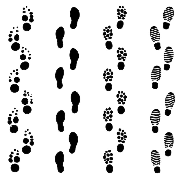 Vector dirty foot print set silhouete vector illustration