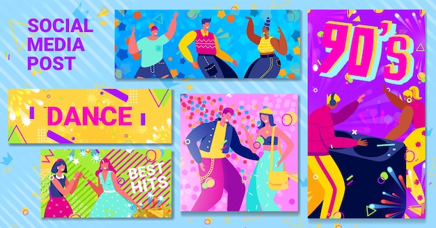 Disco retro post dance banner party music people flyer poster woman bright club design cartoon style