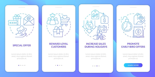 Discount policy blue gradient onboarding mobile app screen