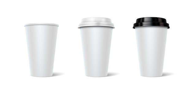 Vector disposal cups with copy space 3d realistic illustration set