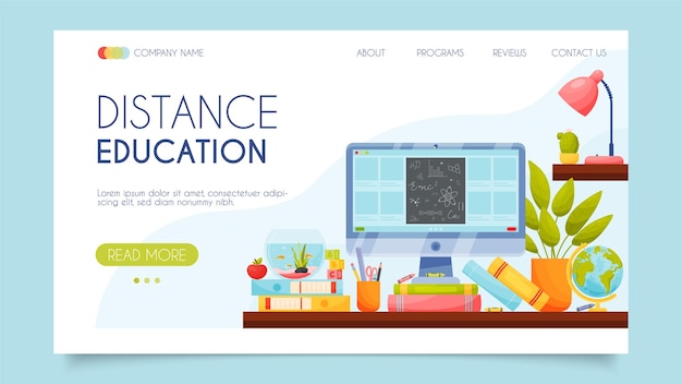 Vector distance education landing page concept flat design vector illustration