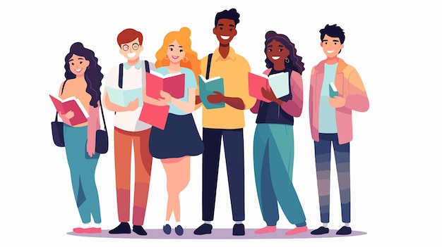 Diverse Group of Multicultural Students in Flat Vector Illustration