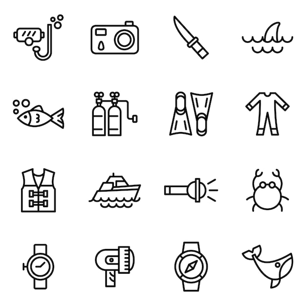 Diving icon pack, outline icon style