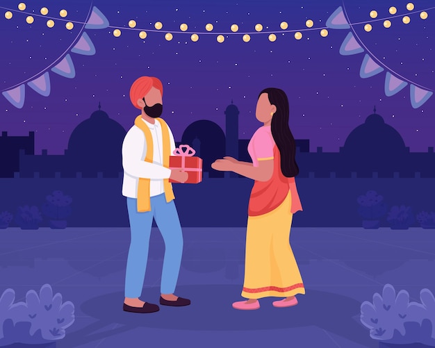 Diwali celebration flat color vector illustration