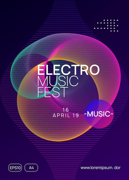 Vector dj flyer. trendy show invitation concept. dynamic gradient shape and line. neon dj flyer. electro dance music. electronic sound event. club fest poster. techno trance party.