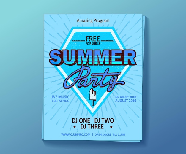 Vector dj summer party, night club show poster.