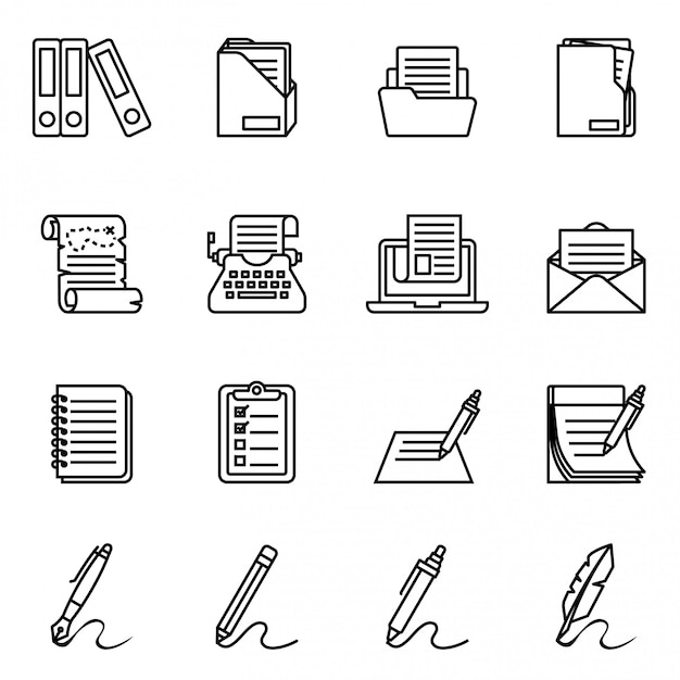 .Document, paper and folder icon set. Thin line style stock vector.er icon set with white background. Thin line style stock