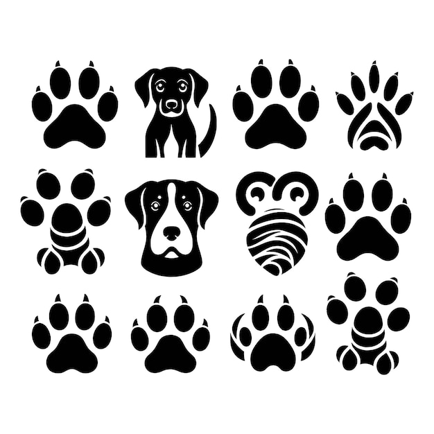 Dog Footprint Silhouette Vector Collection on a white background