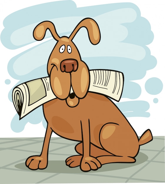 Dog with newspaper cartoon