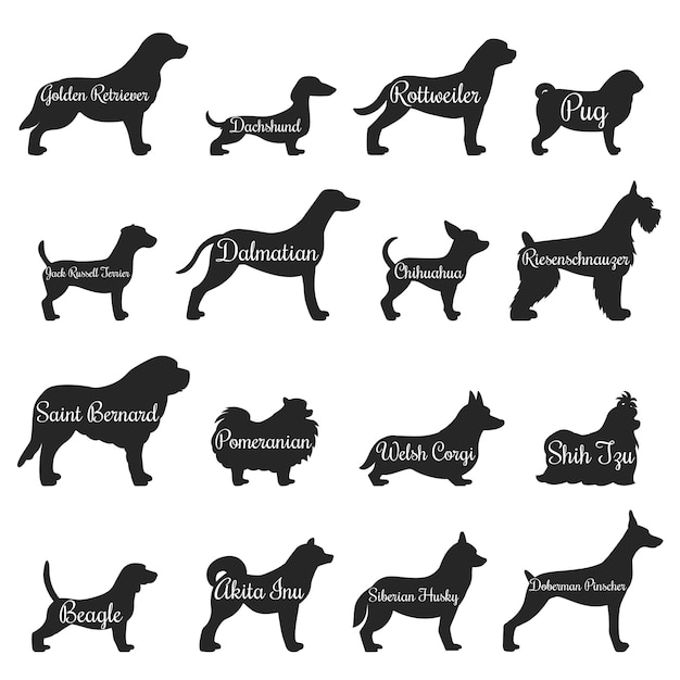 Dogs Profile Silhouette Icon Set