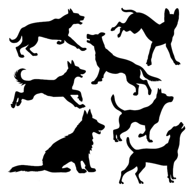 Vector dogs walking and running silhouettes