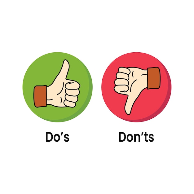 Vector do and dont thumbs vector icons thumbs up and thumbs down illustration