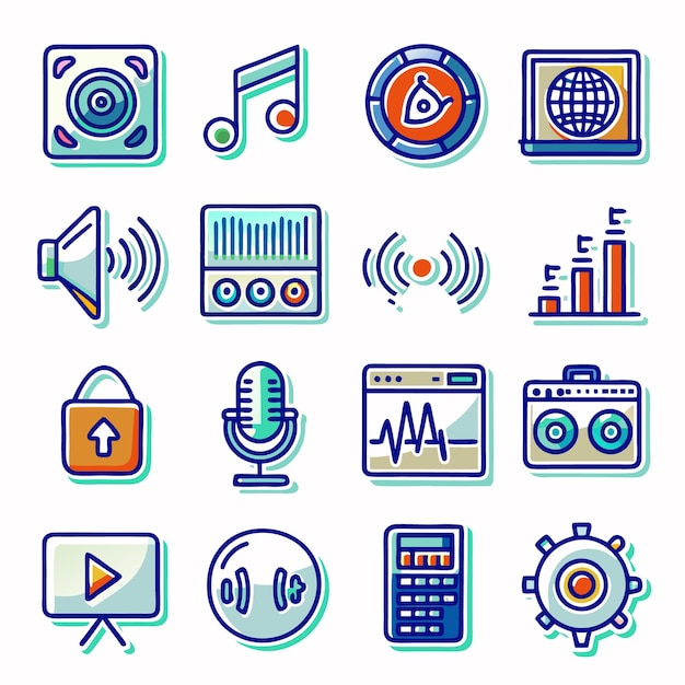 Vector doodle audio icon set