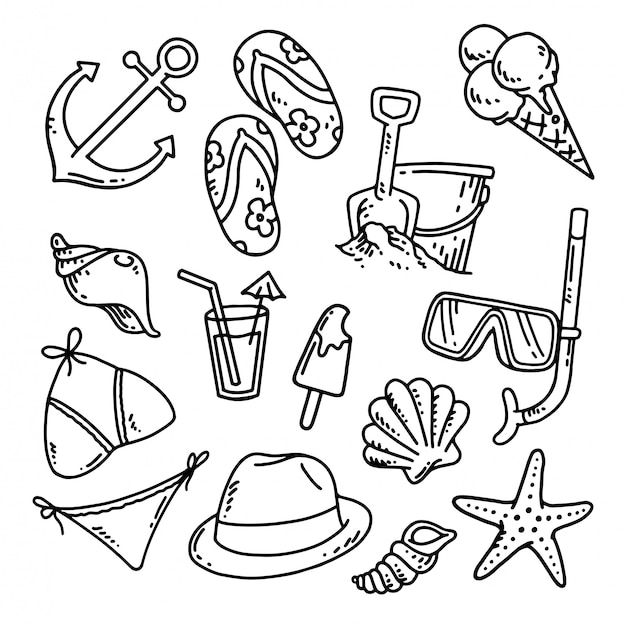 Doodle beach set illustration