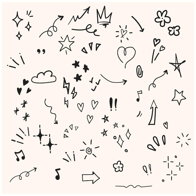 Vector doodle cute glitter pen line elements with background cream