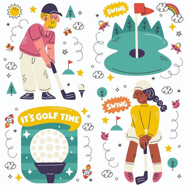 Doodle golf stickers collection