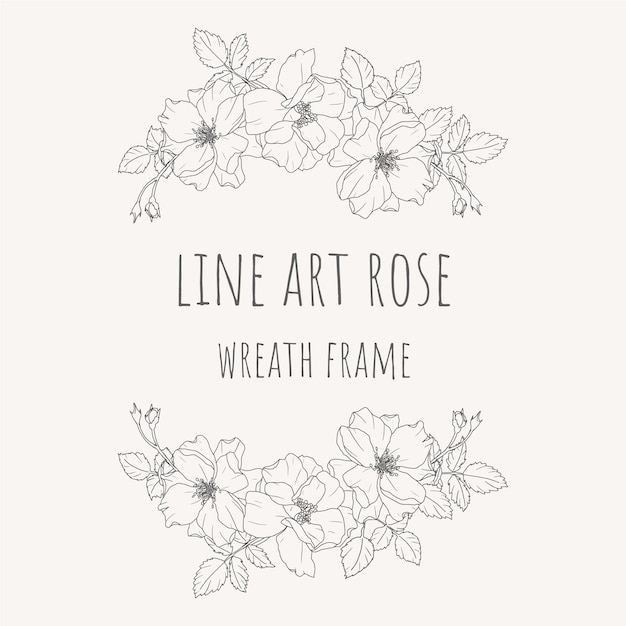 Doodle line art rose flower bouquet wreath frame with copy space for text