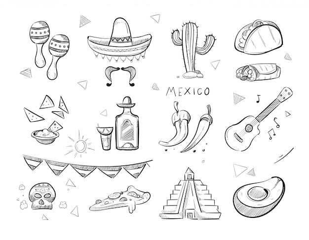 Doodle mexican food, tequila