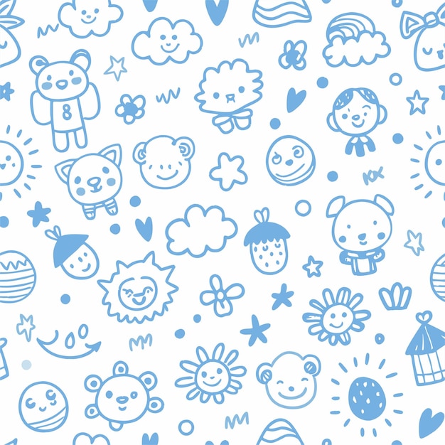 Doodle sketch seamless black pattern Cute childish drawing illustration