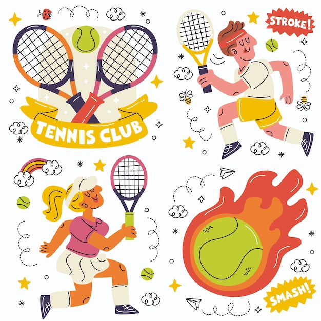 Doodle tennis stickers collection