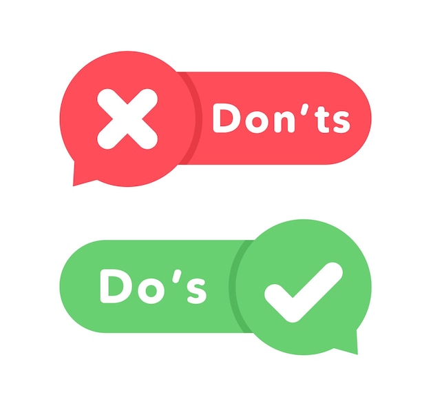 Dos and donts icon in flat style Do and do not red and green icon