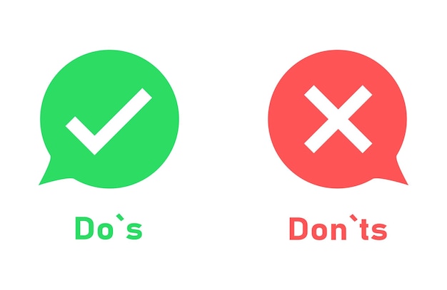 Dos donts vector icon checkmark and cross boxes illustration