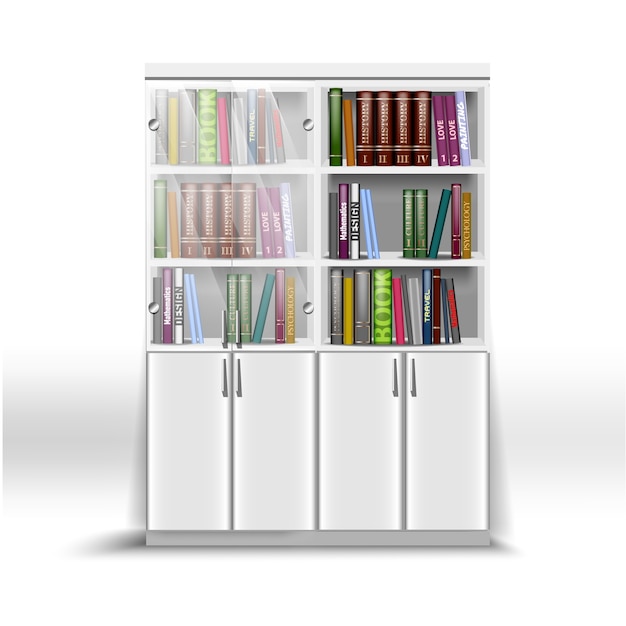 Double white office bookcase, with a set of books on different subjects