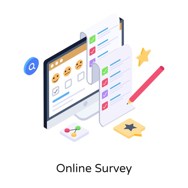 Vector download premium illustration of online survey in isometric style