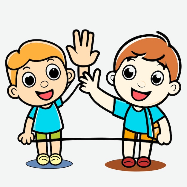 Vector draw two kids saying bye to each other vector illustration cartoon