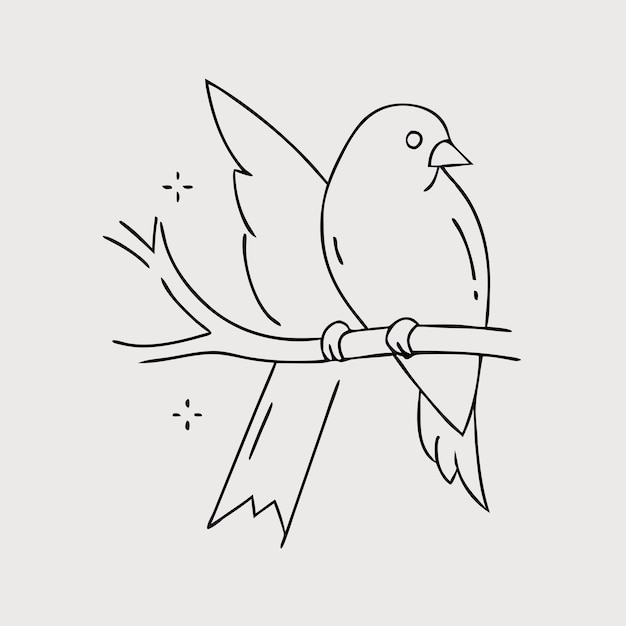 Vector a drawing of a bird on a branch with a twig in the foreground