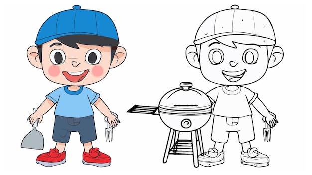 Vector a drawing of a boy with a hat and a picture of a boy with a camera and a picture of a boy with a cam