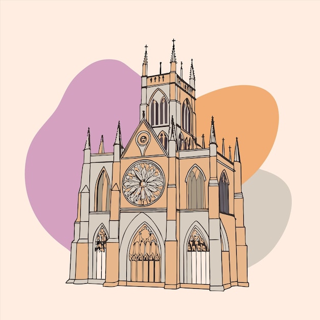 Vector a drawing of a church with a clock on it