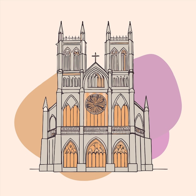 Vector a drawing of a church with a clock on it