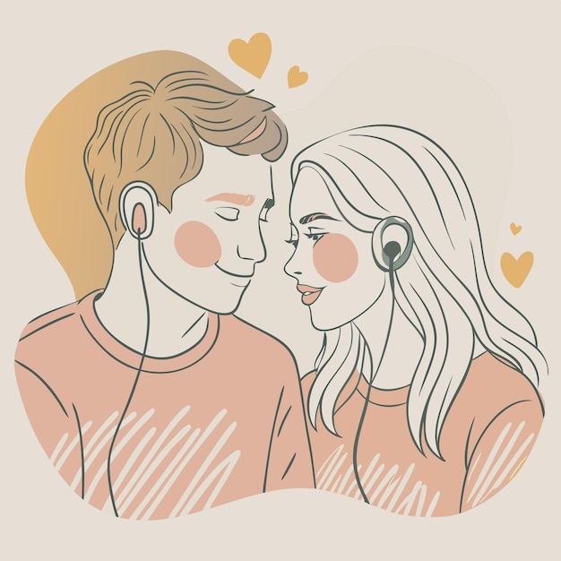 Vector a drawing of a couple with hearts and a man in love