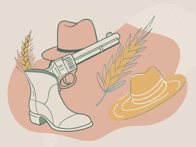 Vector a drawing of a cowboy hat and a hat with wheat on it