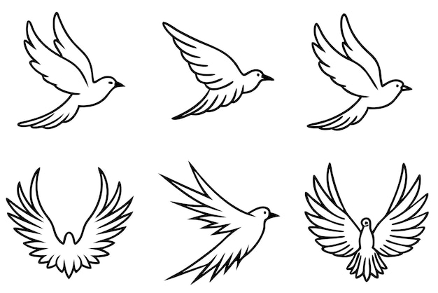 Vector a drawing of a dove with a white background with a line of white doves