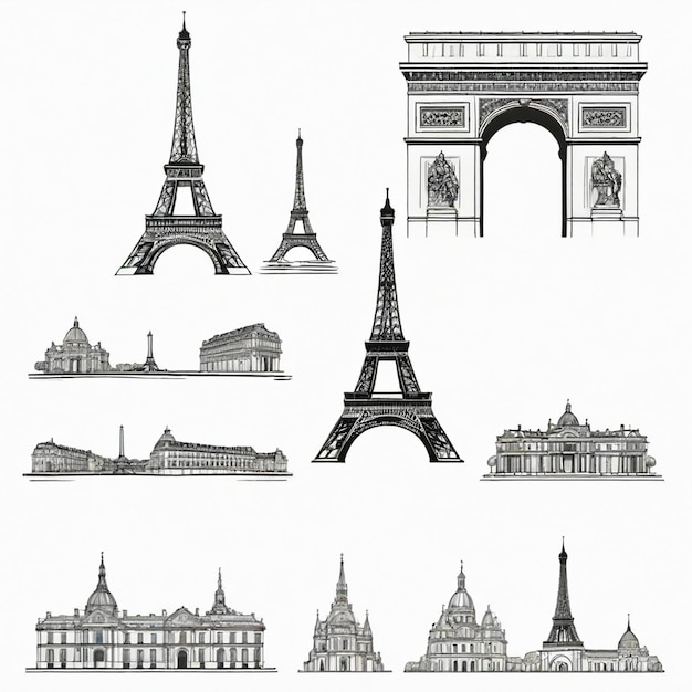 Vector a drawing of the eiffel tower and the eiffel tower