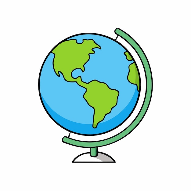 Vector a drawing of a globe with a green border and a blue and green background