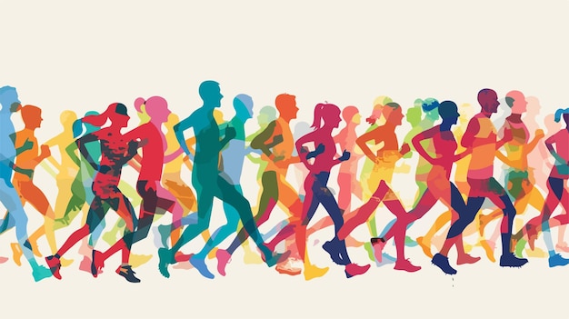 Vector a drawing of a group of people running in a line