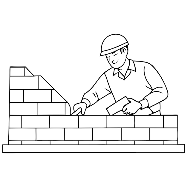 a drawing of a man working on a brick wall