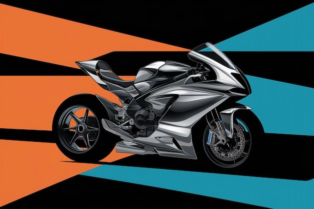 a drawing of a motorcycle with a blue and orange background