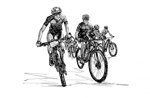 Vector drawing of the mountain bike competition hand draw