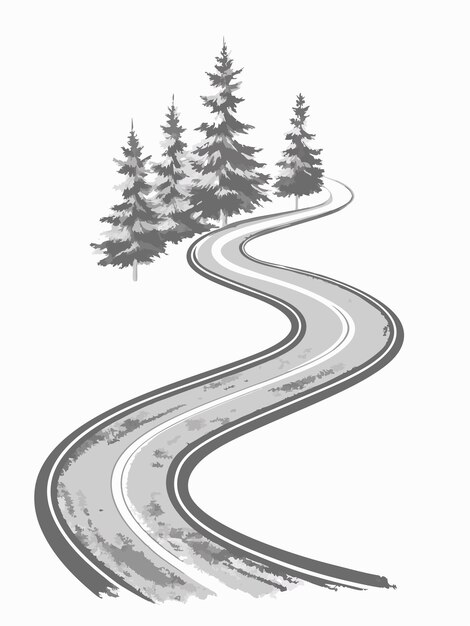 Vector a drawing of a road with a picture of trees on it