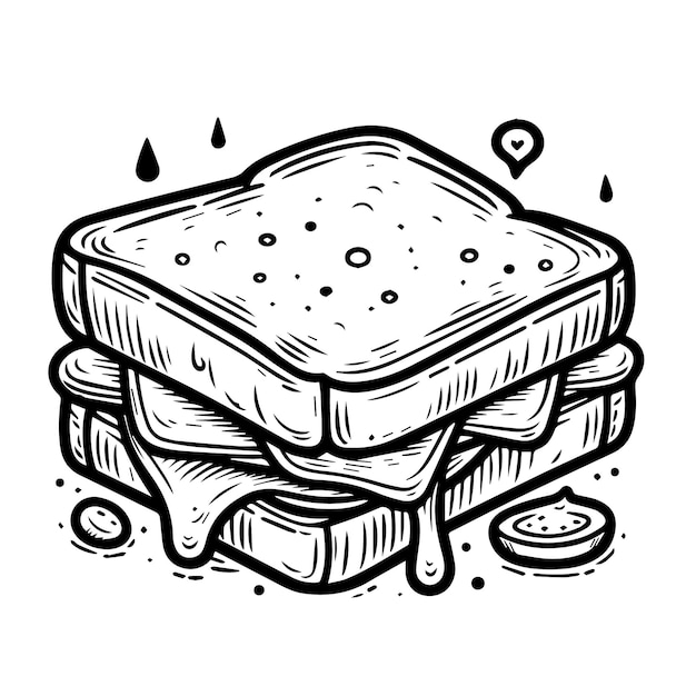 a drawing of a sandwich with a peanut butter on the top