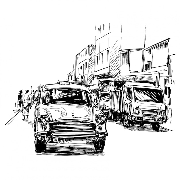 Drawing of the taxi in India