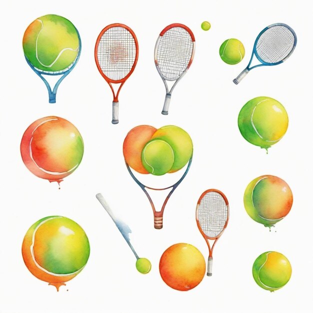 Vector a drawing of tennis rackets with a tennis ball and a tennis racket