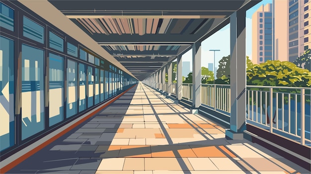 Vector a drawing of a walkway with a building in the background