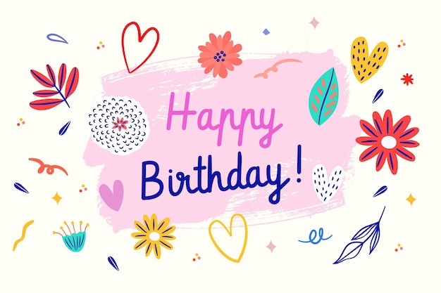 Drawn birthday background with cute illustrations